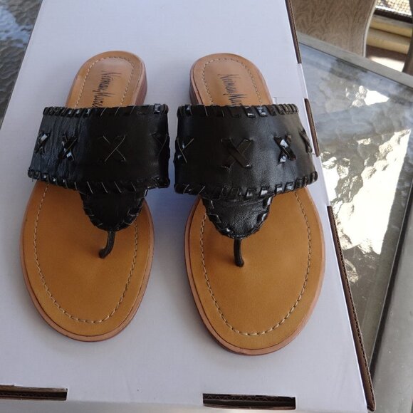 Neiman Marcus Gabriel  women's black sandals 6 &1/2 , lace stitching, classy, - Picture 1 of 7